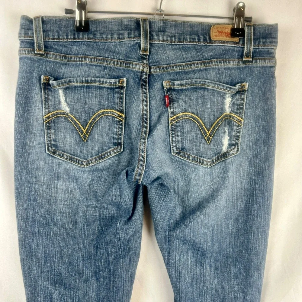 Levi's‎ Y2K 524 Too Superlow Jeans Juniors 11 Blue Skinny Distressed Low Rise